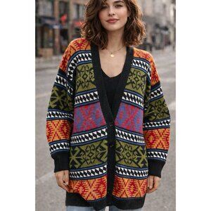 Vintage 90s Melizan Womens Cardigan Sz Medium Oversized Geometric Southwestern